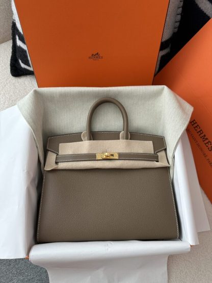  Hermes Birkin 25cm CC18 Etoupe grey Handmade Hand Stitching Epsom Leather Gold Hardware #3500 - Image 14