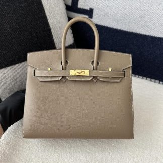 Replica Hermes Birkin 25cm CC18 Etoupe grey Handmade Hand Stitching Epsom Leather Gold Hardware #3500