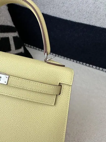  Hermes Kelly 25 1Z Jaune poussin Handmade Epsom Sliver #3538 - Image 10