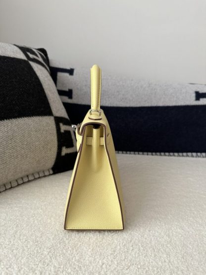  Hermes Kelly 25 1Z Jaune poussin Handmade Epsom Sliver #3538 - Image 8