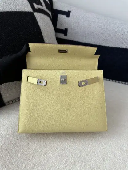 Hermes Kelly 25 1Z Jaune poussin Handmade Epsom Sliver #3538 - Image 5