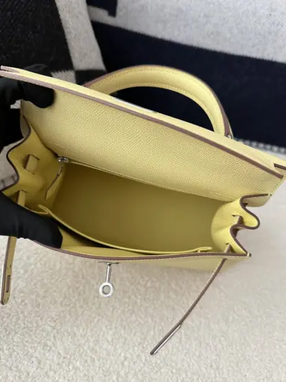  Hermes Kelly 25 1Z Jaune poussin Handmade Epsom Sliver #3538 - Image 6