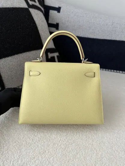  Hermes Kelly 25 1Z Jaune poussin Handmade Epsom Sliver #3538 - Image 11