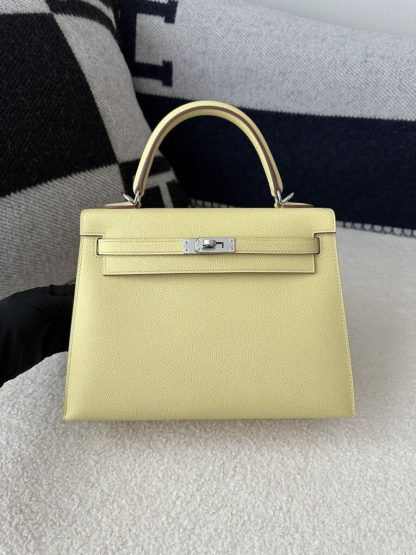  Hermes Kelly 25 1Z Jaune poussin Handmade Epsom Sliver #3538 - Image 12