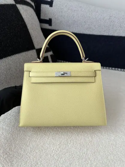  Hermes Kelly 25 1Z Jaune poussin Handmade Epsom Sliver #3538 - Image 12