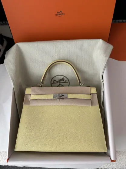  Hermes Kelly 25 1Z Jaune poussin Handmade Epsom Sliver #3538 - Image 14