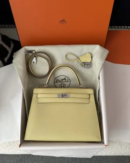  Hermes Kelly 25 1Z Jaune poussin Handmade Epsom Sliver #3538 - Image 15