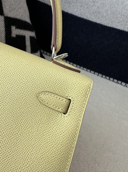  Hermes Kelly 25 1Z Jaune poussin Handmade Epsom Sliver #3538 - Image 9