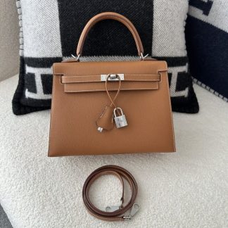 Replica Hermes Kelly 25 CK37 Gold Handmade Epsom Sliver #3537