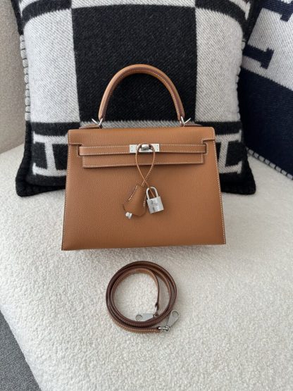 Replica Hermes Kelly 25 CK37 Gold Handmade Epsom Sliver #3537