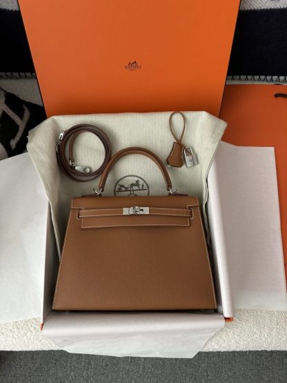  Hermes Kelly 25 CK37 Gold Handmade Epsom Sliver #3537 - Image 16