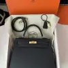  Hermes Kelly 25 2Z Blue Niut Handmade Epsom Gold #3536 - Image 15