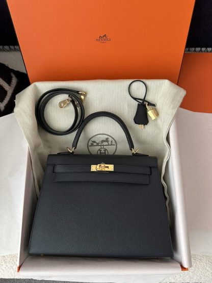  Hermes Kelly 25 2Z Blue Niut Handmade Epsom Gold #3536 - Image 15