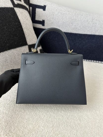  Hermes Kelly 25 2Z Blue Niut Handmade Epsom Gold #3536 - Image 11