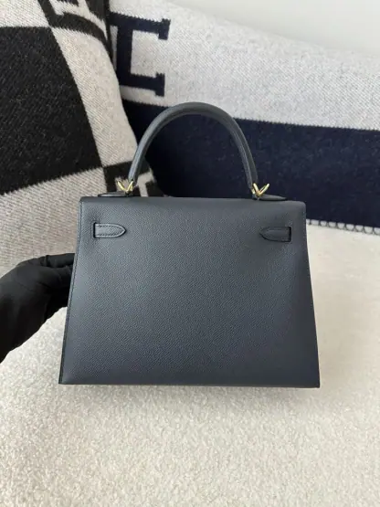  Hermes Kelly 25 2Z Blue Niut Handmade Epsom Gold #3536 - Image 11