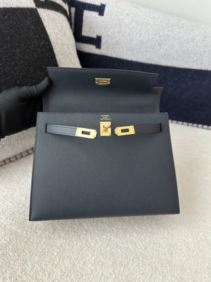  Hermes Kelly 25 2Z Blue Niut Handmade Epsom Gold #3536 - Image 5
