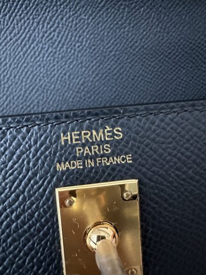  Hermes Kelly 25 2Z Blue Niut Handmade Epsom Gold #3536 - Image 3