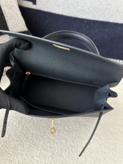  Hermes Kelly 25 2Z Blue Niut Handmade Epsom Gold #3536 - Image 4