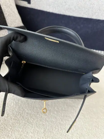  Hermes Kelly 25 2Z Blue Niut Handmade Epsom Gold #3536 - Image 4