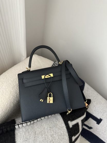  Hermes Kelly 25 2Z Blue Niut Handmade Epsom Gold #3536 - Image 17