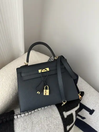  Hermes Kelly 25 2Z Blue Niut Handmade Epsom Gold #3536 - Image 17