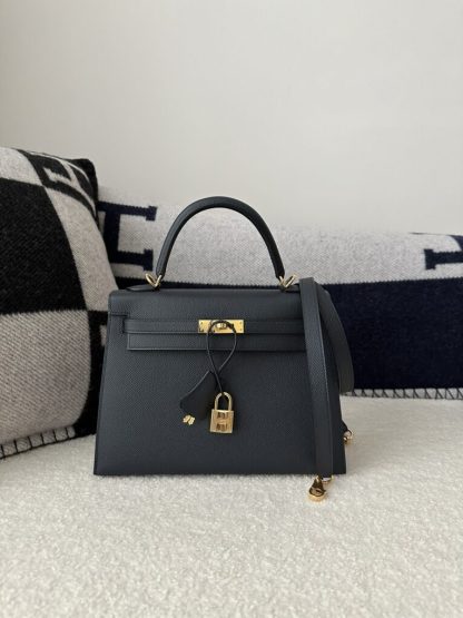  Hermes Kelly 25 2Z Blue Niut Handmade Epsom Gold #3536 - Image 18