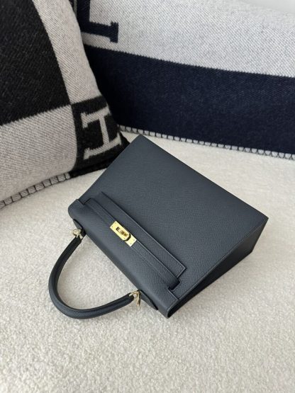  Hermes Kelly 25 2Z Blue Niut Handmade Epsom Gold #3536 - Image 12