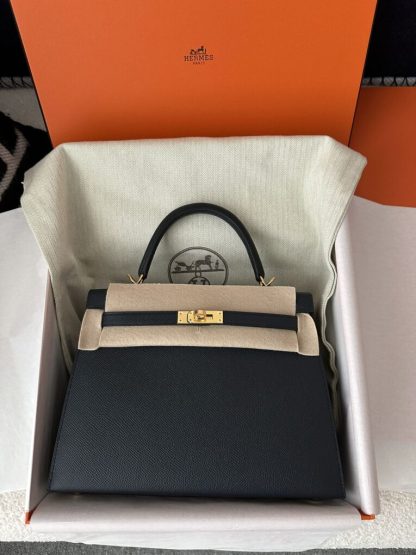  Hermes Kelly 25 2Z Blue Niut Handmade Epsom Gold #3536 - Image 13