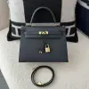  Hermes Kelly 25 2Z Blue Niut Handmade Epsom Gold #3536 - Image 14