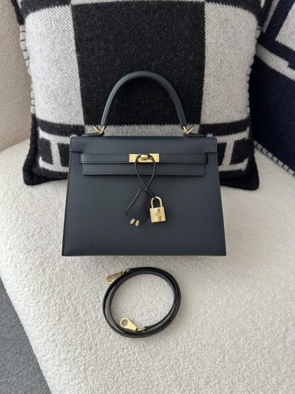  Hermes Kelly 25 2Z Blue Niut Handmade Epsom Gold #3536 - Image 14