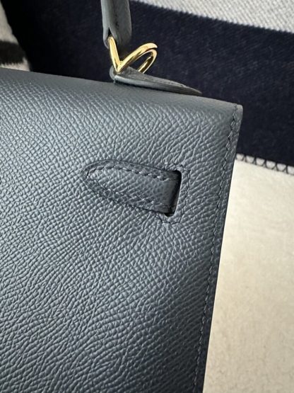  Hermes Kelly 25 2Z Blue Niut Handmade Epsom Gold #3536 - Image 9
