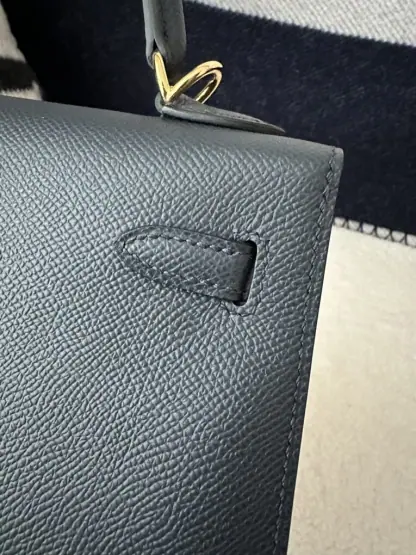  Hermes Kelly 25 2Z Blue Niut Handmade Epsom Gold #3536 - Image 9