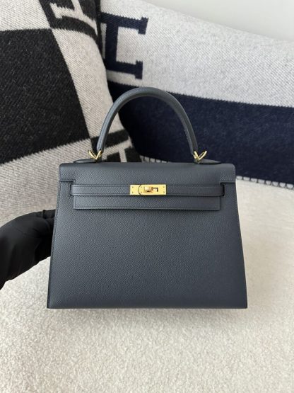 Replica Hermes Kelly 25 2Z Blue Niut Handmade Epsom Gold #3536