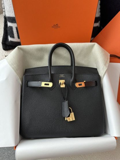  Hermes Birkin 25cm CC89 Noir Handmade Hand Stitching chevre Leather Gold Hardware #3499 - Image 8