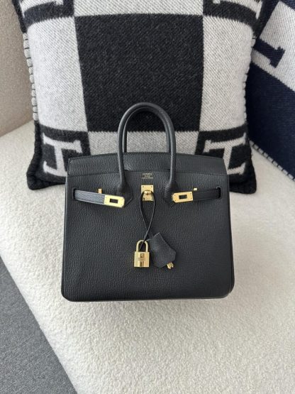  Hermes Birkin 25cm CC89 Noir Handmade Hand Stitching chevre Leather Gold Hardware #3499 - Image 4