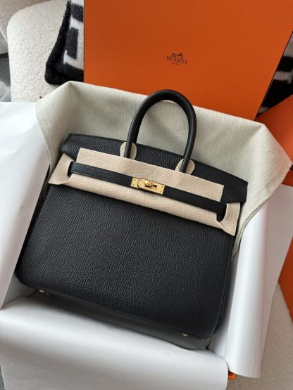  Hermes Birkin 25cm CC89 Noir Handmade Hand Stitching chevre Leather Gold Hardware #3499 - Image 10