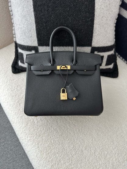  Hermes Birkin 25cm CC89 Noir Handmade Hand Stitching chevre Leather Gold Hardware #3499 - Image 13