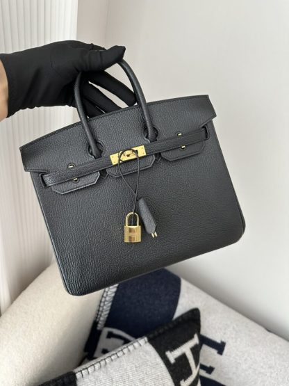  Hermes Birkin 25cm CC89 Noir Handmade Hand Stitching chevre Leather Gold Hardware #3499 - Image 12