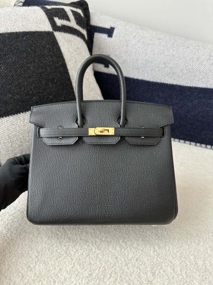 Replica Hermes Birkin 25cm CC89 Noir Handmade Hand Stitching chevre Leather Gold Hardware #3499