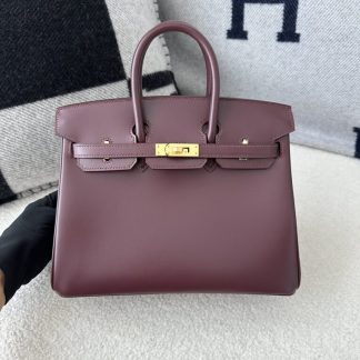 Replica Hermes Birkin 25cm CC55 Rough Handmade Hand Stitching Box Leather Gold Hardware #3498