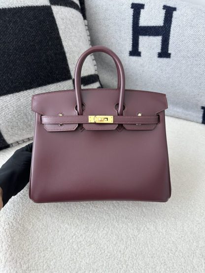 Replica Hermes Birkin 25cm CC55 Rough Handmade Hand Stitching Box Leather Gold Hardware #3498