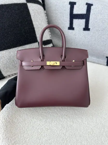 Replica Hermes Birkin 25cm CC55 Rough Handmade Hand Stitching Box Leather Gold Hardware #3498