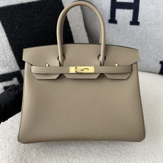 Replica Hermes Birkin 30cm 8Q Beige Marfa Handmade Hand Stitching togo Gold #3529