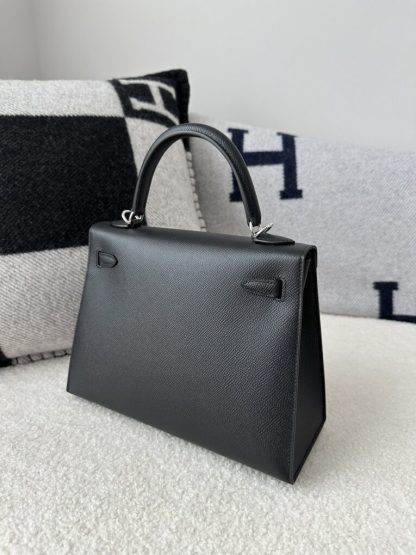  Hermes Kelly 25 CK89 Noir Handmade Epsom Sliver #3535 - Image 17