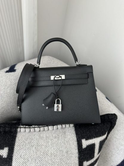  Hermes Kelly 25 CK89 Noir Handmade Epsom Sliver #3535 - Image 3
