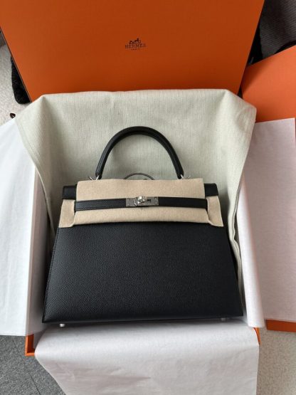  Hermes Kelly 25 CK89 Noir Handmade Epsom Sliver #3535 - Image 4
