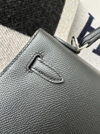  Hermes Kelly 25 CK89 Noir Handmade Epsom Sliver #3535 - Image 16