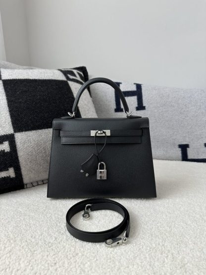  Hermes Kelly 25 CK89 Noir Handmade Epsom Sliver #3535 - Image 6