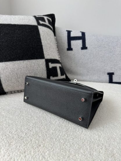  Hermes Kelly 25 CK89 Noir Handmade Epsom Sliver #3535 - Image 15