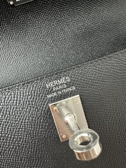  Hermes Kelly 25 CK89 Noir Handmade Epsom Sliver #3535 - Image 14